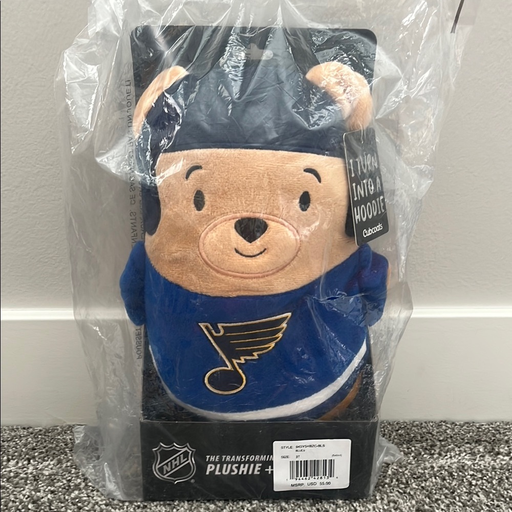NHL St. Louis Blues Cub Coat. A plushie that turns into a hoodie! Size 3T. New.